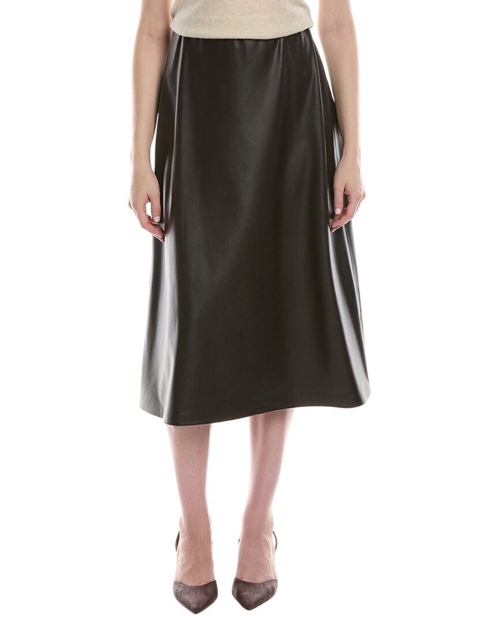 Anne Klein A-Line Midi Skirt Womens L Deep Mahogany Faux Leather Minimalist NWT